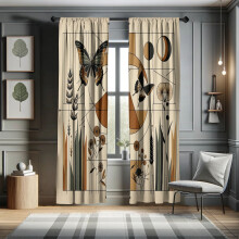 Ambesonne Mid Century Modern Curtains, Esoteric Rounds, Pair of 28"x63", Grey Yellow Pale Brown