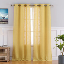 Haperlare Linen Living Room Curtain 37"W x 95"L Ertra Long Semi-Sheer Farmhouse Light Filtering Window Drapes for Bedroom, Yellow, 2 Panels