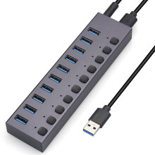 USB 3.0 splitter met 10 poorten, oplaad- en multi-interface hub met schakelaar.