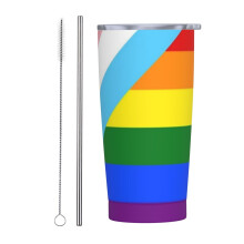 LGBTQ Duhová vlajka Pride 20 oz Izolovaný cestovní hrnek z nerezové oceli na kávu s brčkem Přenosný termohrnek bílý