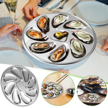 1 pakkaus ruostumattomasta teräksestä valmistettua osterilautasta, 8-paikkainen osterigrillipannu, osterinkuoren muotoinen tarjotin ostereille,