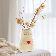 Lzvxtym Katzenförmige Blumenvase, handgefertigte Glasvase, Holzfarbe