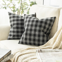 Conjunto de 2 capas de almofada decorativas quadradas da série Checkers, xadrez clássico retrô, 50x50 cm, preto/cinza