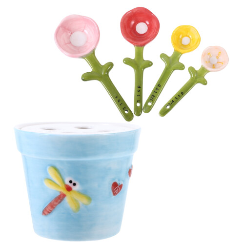 1 Set Keramik-Messlöffel in Blumenform mit Halter, Backmesslöffel
