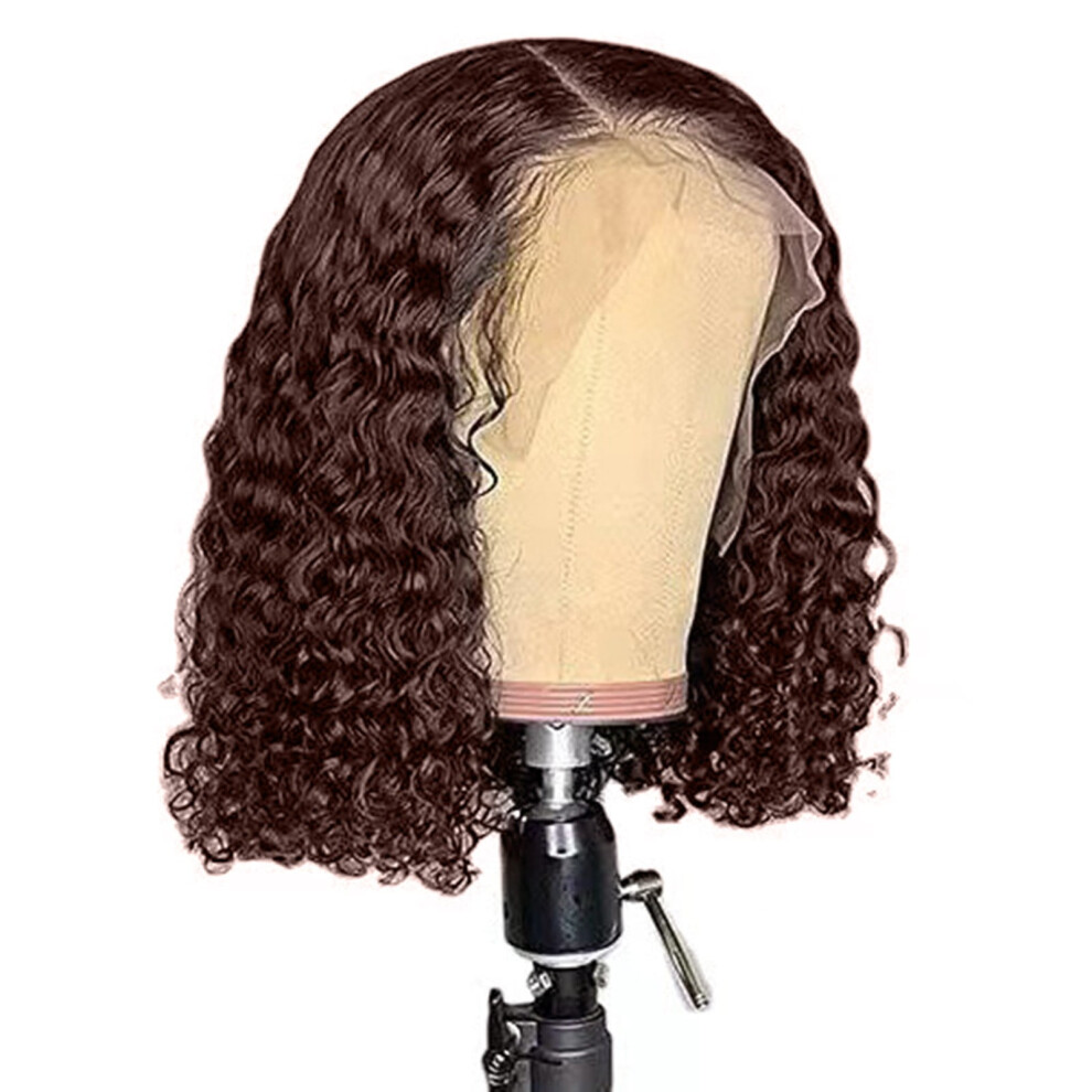 Wigs for Women 16" Small Roll Front Lace Human Hair Wig, Deep Wavy Pre-Combed HD Lace Front Curly Wig, Soft Black