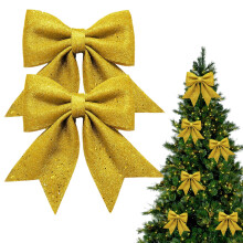 2 PC 4.7x6 Inch Glitter Bows Compatible with Christmas, Wedding, Home Party Decor, Gift Wrapping (Yellow)