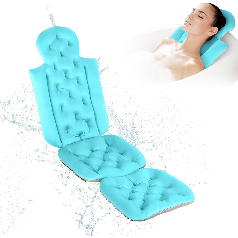 Blue Full Body Bath Pillow, Bath Pillows For Tub Full Body Bath Mat With Laundry Bag For Head Neck Shoulder And Back Support,