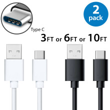 2x10FT USB-C rychlonabíjecí kabel kompatibilní se Samsung Galaxy S8/S8+, Nexus5X/6P, OnePlus2/3, LG G5/G6/V20, HTC M10, Pixel XL - bílý