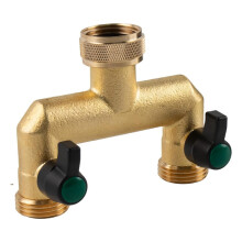 Gartenschlauch-2-Wege-Ventil, Schlauchverteiler aus Messing, Wasser-Gartenschlauchadapter, 2-Wege-Ventil, 3/4-Zoll-GHT-Gewinde