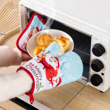 Liquidação de Natal! Conjunto de luvas de forno e pegadores de panela WJSXC, luvas de malha antiderrapantes e resistentes ao calor para assar -