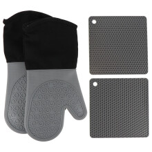Conjunto de 2 peças de luvas de forno e pegadores de panela de silicone Guangmc - Cinza claro