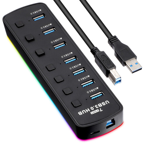 Adaptador USB, conector USB, cable de extensión USB, extensor USB de 7 puertos, puertos USB adicionales para portátiles. 1