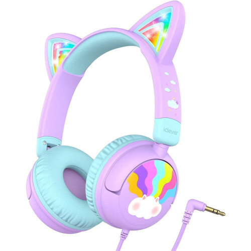 Παιδικά ακουστικά Cat Ear, φωτιζόμενα, ασφαλής ένταση ήχου 85dBA, στερεοφωνικά