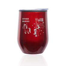 Bicchiere da viaggio senza stelo per vino e caffè con coperchio, infermiera superstar unicorno divertente (rosso)