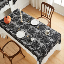 Tovaglia in pizzo nero 99,3 x 229 cm, rettangolare in tulle con motivo floreale a ciglia, ideale per feste di Halloween e matrimoni rustici (1 pezzo)