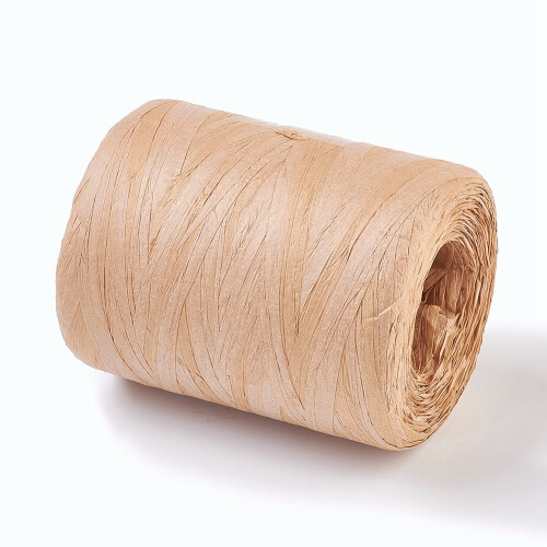1 Ρολό Φυσικό Σπάγκος από Χαρτί Raffia για Χειροτεχνία, Μπουκέτα, Διακόσμηση, Ξύλο, 1