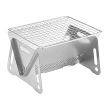 Portable Charcoal Grill Stainless Steel BBQ, Folding Compact 2 in 1 Stove for Camping and Picnic