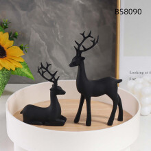 Qdahuk2pcs Harz-Rentierskulptur, Hirschstatue, Rentierornament für die Dekoration von Zuhause, Büro und Schreibtisch, Schwarz