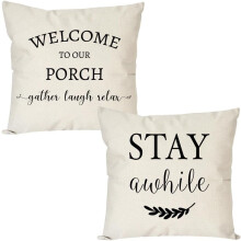 Conjunto de 2 capas de almofada "Porch Stay Awhile" (Fique um pouco mais na varanda), capas de almofada decorativas para varanda e pátio em estilo