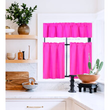 KK3 Hot Pink 3PC Blackout Curtains 2 Tier + Valance, Thermal Insulated, Room Darkening, Rod Pocket for Kitchen, Living Room