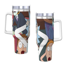 Rick a Morty 40oz hrnek s rukojetí a brčkem, izolovaný hrnek z nerezové oceli, láhev na vodu, cestovní hrnek, držák na pohár, dárky