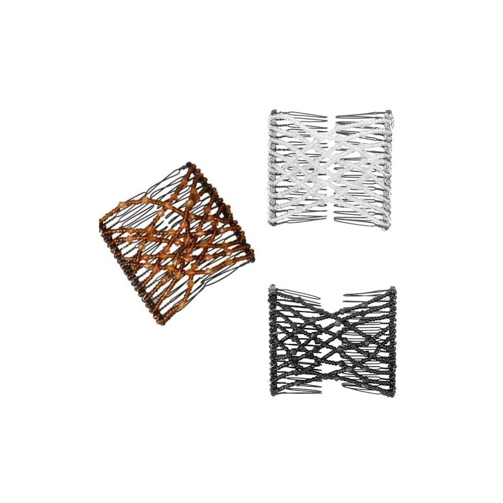 3Pcs Elegant Double Clips Hair Comb Crystal Beads Hair Combs Diy Stretchy Hair Accessories Combs For Women And Girls 9395123094823