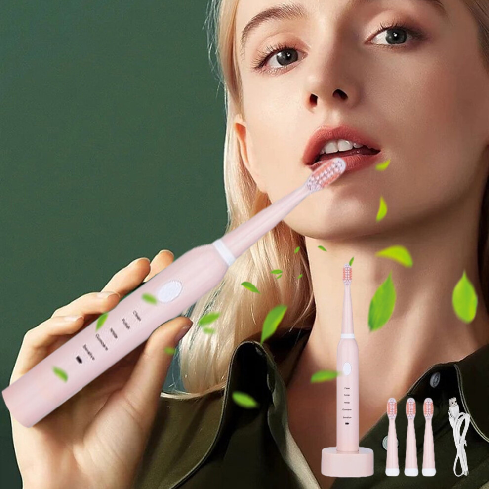 VALSEEL Electric Toothbrush with 4 Brush Heads, USB Charging Base, 5 Modes, IPX7 Waterproof, Fast Charging for Adults