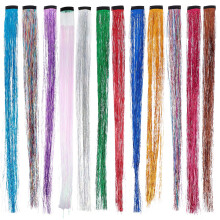 Qiushaoyue11pcs Mechones de oropel para el cabello, extensiones de cabello con brillo universal y estilo elegante