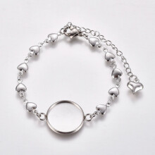 2pc 304 Stainless Steel Bracelet Making Kit with Lobster Claw Clasps, Heart Link Chains, 16mm Cabochon Settings, 6 inch Tray