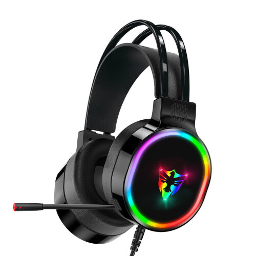 Ακουστικά Ikohbadg USB Gaming με Μικρόφωνο, Ενσύρματα Ακουστικά LED Over-Ear, Οδηγοί 50MM, 1