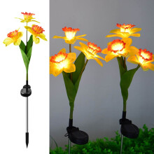 Luminárias solares em formato de flor, com 3 narcisos para decoração externa - Lâmpadas impermeáveis para jardim, caminho, pátio, festa,