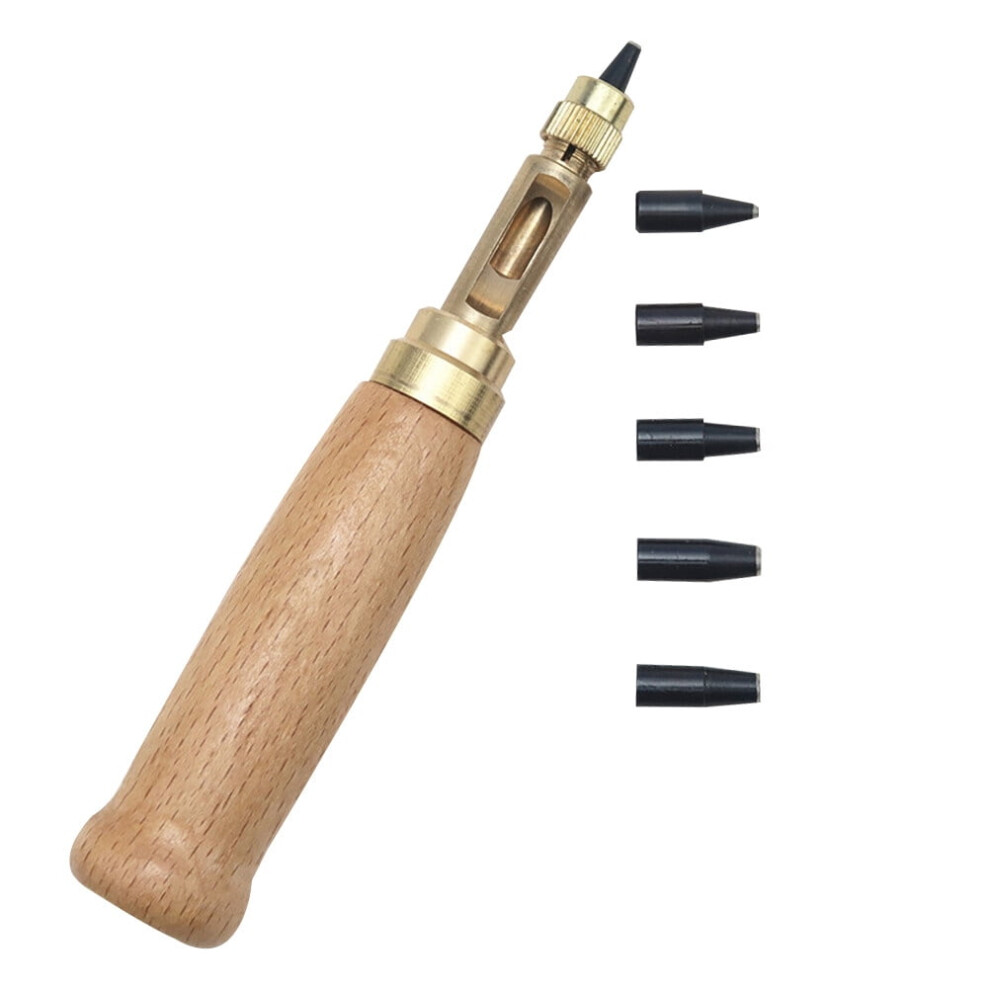 6 Pcs Adjustable Screw Hole Punch Leather Tool Paper Punch Craft Punches Bookbinding Tool Wood Handle 6 Tips 1.5Mm 2Mm 2.5Mm 3Mm 3.5M 4Mm 9395123190129