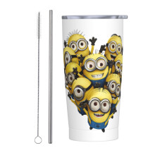 Minions-Trinkbecher (590 ml), Edelstahl, vakuumisoliert, ideal für Reisen, Auto und als Reisebecher mit Strohhalm, für Heißgetränke, Eistee und