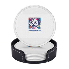 Conjunto de 6 Porta-Copos de Couro com Desenhos de Gato e Homem para Bebidas, Ideal para Decoração de Casa, Perfeito para Presentear em