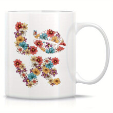 11oz Keramik-Kaffeebecher mit floralem Lippenmuster, isoliert und wiederverwendbar, nur Handwäsche - Perfektes Geschenk für Blumenliebhaber