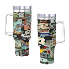 Mickey Mouse drinkbeker van 1,2 liter met handvat en rietje. Lekvrije, geïsoleerde drinkbeker met deksel en rietje, gemaakt van roestvrij staal.