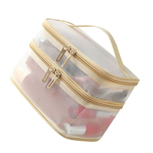 Neceser de malla de doble capa color beige. 2