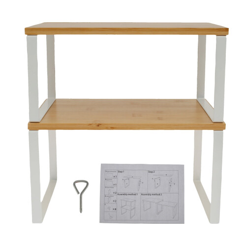 FUYGRCJ 2Pcs Expandable Cabinet Shelf, Stackable Storage Organizer, Adjustable Space-Saving Kitchen Countertop Shelf for Pantry, Compatible with 2
