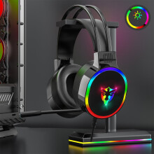 Avtoify RGB gaming headset met microfoon, over-ear hoofdtelefoon met surround sound, geschikt voor gamen, films en muziek, zwart.