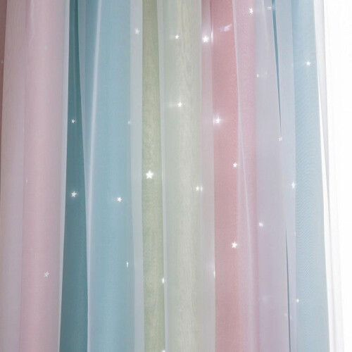 Κουρτίνες Feiona Color Starlight, Χρωματιστές ριγέ κοίλες κουρτίνες με αστέρια, κατάλληλες 2
