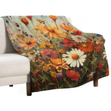 Päiväpeitto mehiläisistä ja kukista, 102,5 cm x 127,5 cm kevyt ja pörröinen pehmopeitto kaikkiin vuodenaikoihin, maalaistalon kukka-aiheinen