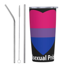 Tazza termica da viaggio in acciaio inossidabile da 20 once con cannuccia, ideale per viaggiatori LGBTQ, gay, bisessuali e alleati, con bandiera