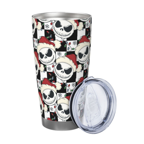 Ποτήρι Cartoon The Nightmare Before Christmas 20oz με καπάκι, από ανοξείδωτο ατσάλι για ζεστά/κρύα 1