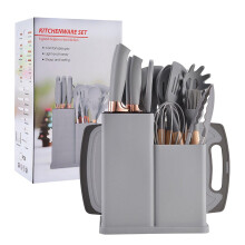 Conjunto de panelas de silicone com 19 peças: Conjunto completo para cozinhar com espátulas antiaderentes, colheres, balde de armazenamento e muito