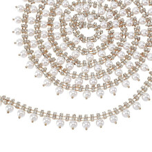 11Yard Rhinestone Fringe Trim, Gold Rhinestone Chain Sew on Edging Pearl Beaded Applique Chain for Home Decor