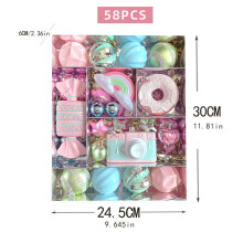 3.15" Pastel Christmas Ball Ornaments Set, 58 Pcs Macaron Pink Candy Land Xmas Decorations compatible with Cupcake Train Gift Box, Shatterproof