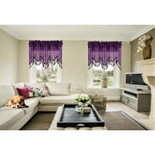 AALTOVIOLETTI1Elegantti keinosilkkitankoinen taskukoristeinen vesiputouskoristeinen ascot-koristeinen ikkunaverho tupsuilla, 55" x 18" keittiön ja