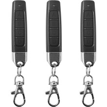 Conjunto de 3 controles remotos universais para porta de garagem, chaveiros para garagem, sem fio, pretos, com quatro botões.