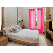 2 Panel Faux Silk Solid Curtains with Grommets, 108" W x 84" L, Semi-Sheer Ruby Hot Pink, for Bedroom or Patio Door