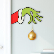 Iloinen Grinch-käsin roikkuva koriste, jouluinen Grinch-ovikoriste ripustusreiällä, puinen joulukoriste